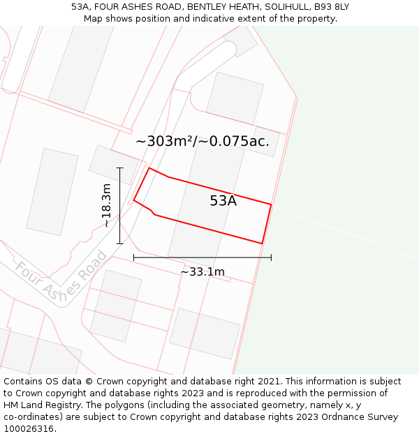 53A, FOUR ASHES ROAD, BENTLEY HEATH, SOLIHULL, B93 8LY: Plot and title map