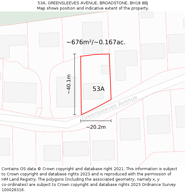 53A, GREENSLEEVES AVENUE, BROADSTONE, BH18 8BJ: Plot and title map