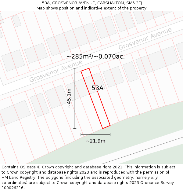 53A, GROSVENOR AVENUE, CARSHALTON, SM5 3EJ: Plot and title map