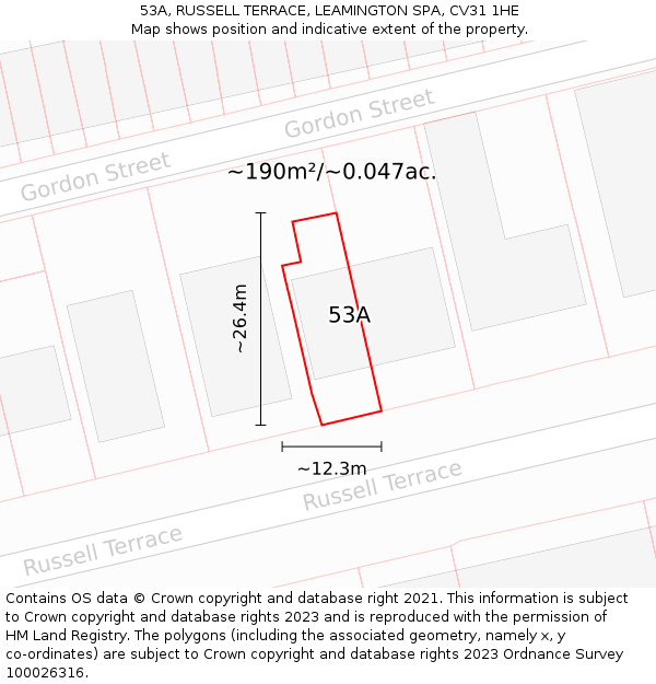 53A, RUSSELL TERRACE, LEAMINGTON SPA, CV31 1HE: Plot and title map