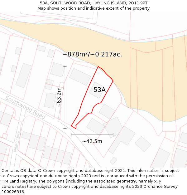 53A, SOUTHWOOD ROAD, HAYLING ISLAND, PO11 9PT: Plot and title map