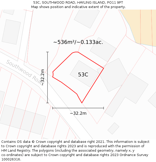 53C, SOUTHWOOD ROAD, HAYLING ISLAND, PO11 9PT: Plot and title map