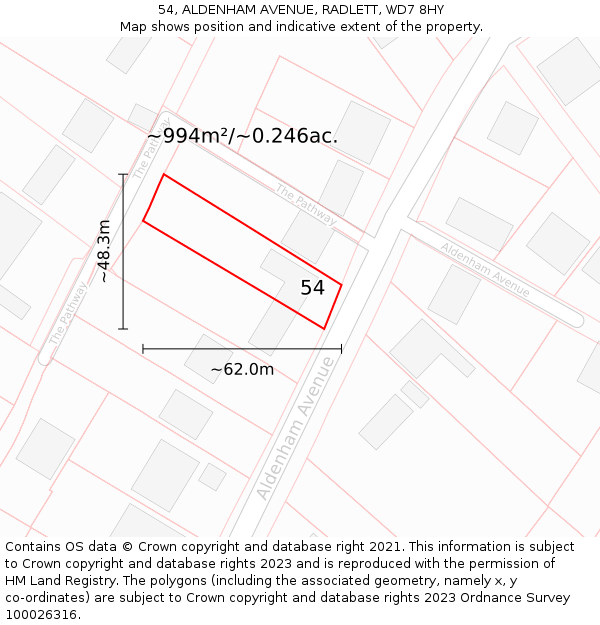 54, ALDENHAM AVENUE, RADLETT, WD7 8HY: Plot and title map