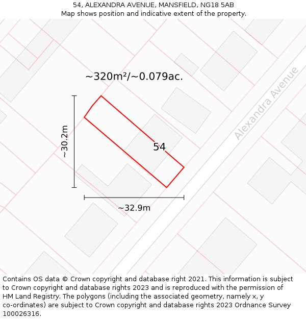 54, ALEXANDRA AVENUE, MANSFIELD, NG18 5AB: Plot and title map