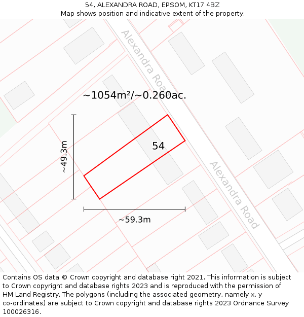 54, ALEXANDRA ROAD, EPSOM, KT17 4BZ: Plot and title map