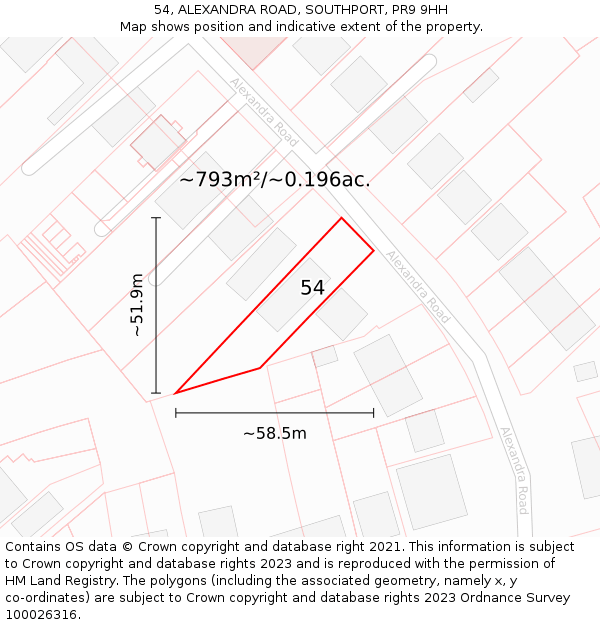 54, ALEXANDRA ROAD, SOUTHPORT, PR9 9HH: Plot and title map