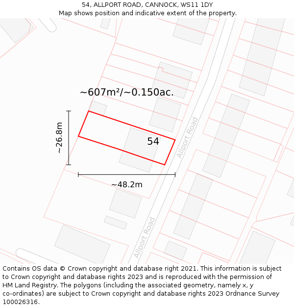 54, ALLPORT ROAD, CANNOCK, WS11 1DY: Plot and title map