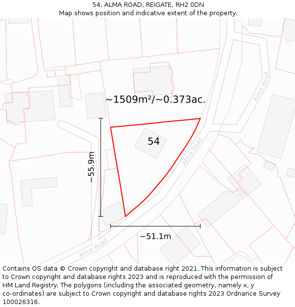 54, ALMA ROAD, REIGATE, RH2 0DN: Plot and title map