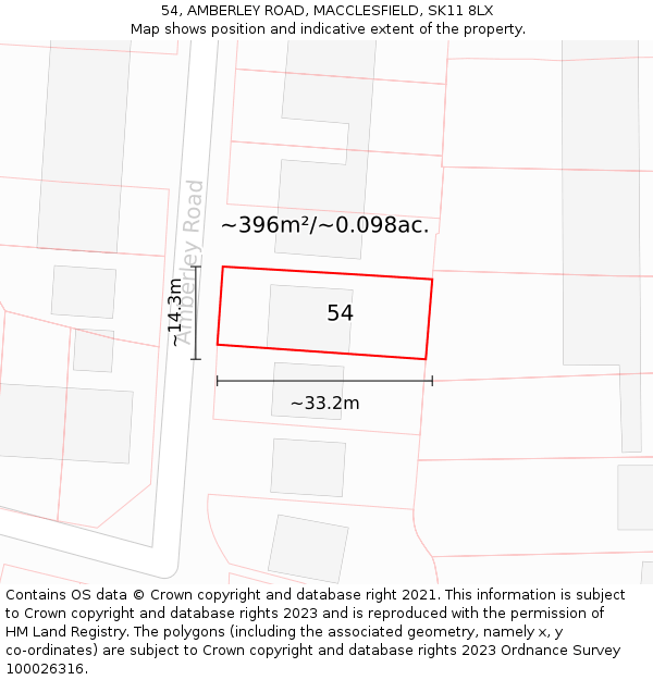 54, AMBERLEY ROAD, MACCLESFIELD, SK11 8LX: Plot and title map