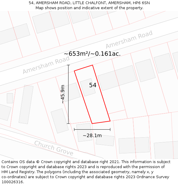 54, AMERSHAM ROAD, LITTLE CHALFONT, AMERSHAM, HP6 6SN: Plot and title map