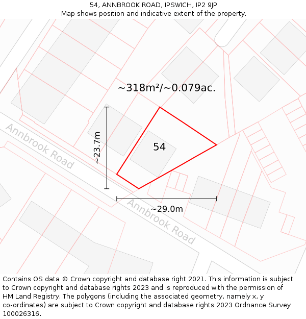 54, ANNBROOK ROAD, IPSWICH, IP2 9JP: Plot and title map