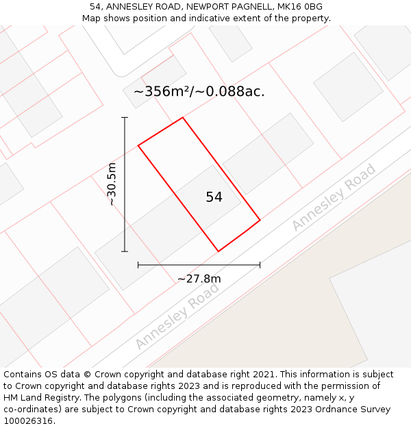 54, ANNESLEY ROAD, NEWPORT PAGNELL, MK16 0BG: Plot and title map