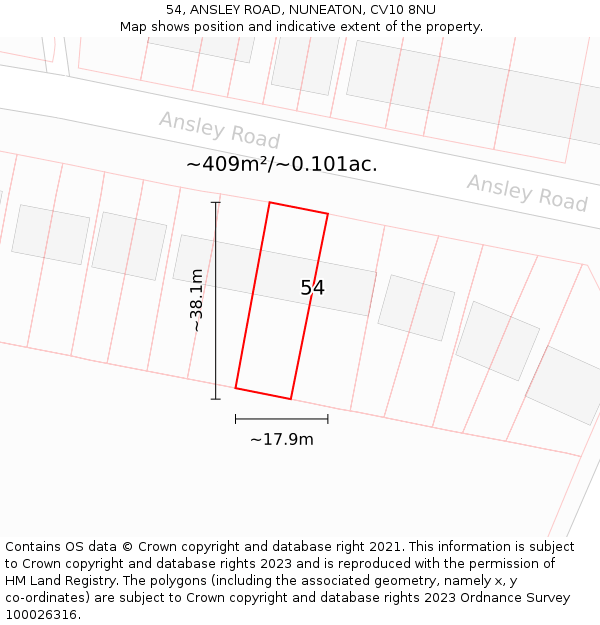 54, ANSLEY ROAD, NUNEATON, CV10 8NU: Plot and title map