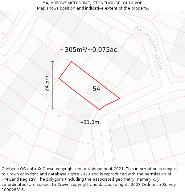 54, ARROWSMITH DRIVE, STONEHOUSE, GL10 2QR: Plot and title map