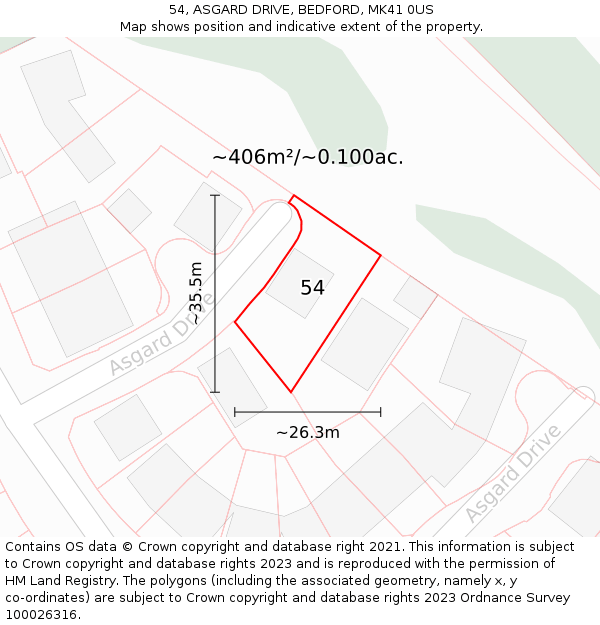 54, ASGARD DRIVE, BEDFORD, MK41 0US: Plot and title map