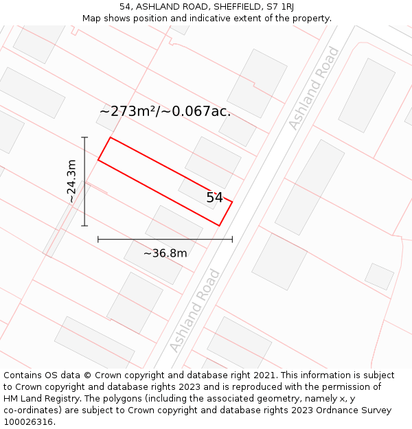 54, ASHLAND ROAD, SHEFFIELD, S7 1RJ: Plot and title map