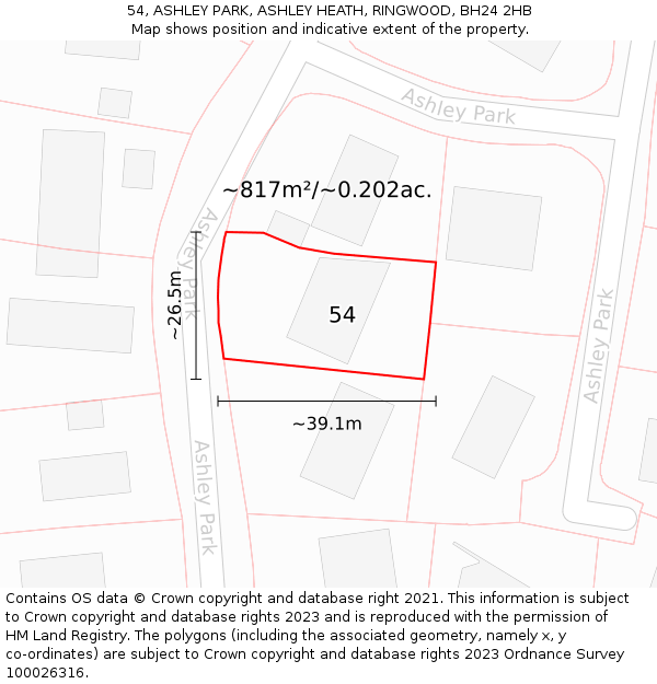 54, ASHLEY PARK, ASHLEY HEATH, RINGWOOD, BH24 2HB: Plot and title map