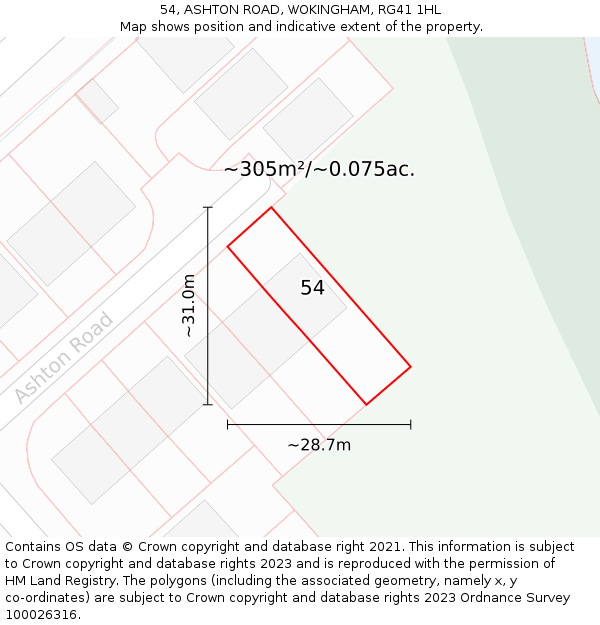 54, ASHTON ROAD, WOKINGHAM, RG41 1HL: Plot and title map