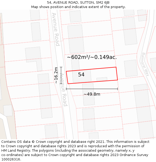 54, AVENUE ROAD, SUTTON, SM2 6JB: Plot and title map