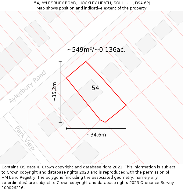 54, AYLESBURY ROAD, HOCKLEY HEATH, SOLIHULL, B94 6PJ: Plot and title map