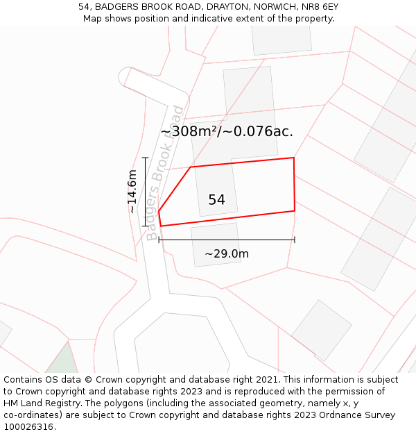 54, BADGERS BROOK ROAD, DRAYTON, NORWICH, NR8 6EY: Plot and title map