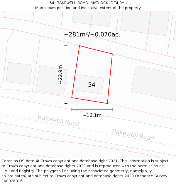 54, BAKEWELL ROAD, MATLOCK, DE4 3AU: Plot and title map