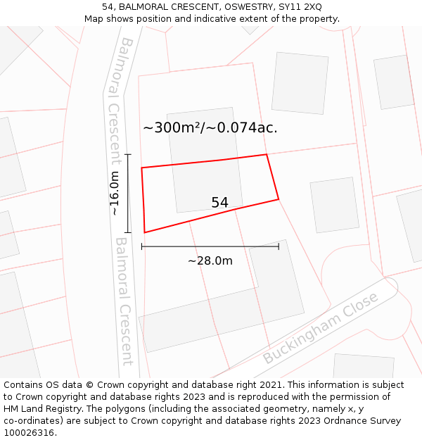 54, BALMORAL CRESCENT, OSWESTRY, SY11 2XQ: Plot and title map