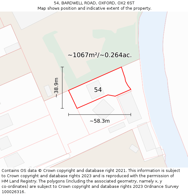 54, BARDWELL ROAD, OXFORD, OX2 6ST: Plot and title map