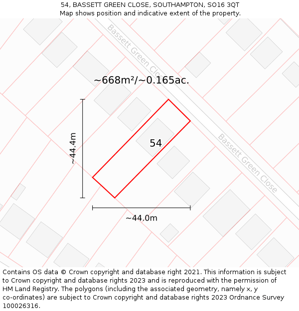 54, BASSETT GREEN CLOSE, SOUTHAMPTON, SO16 3QT: Plot and title map