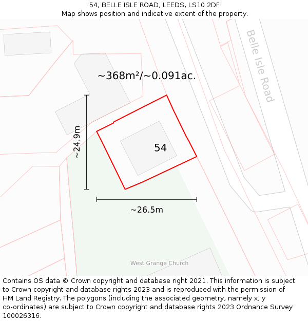 54, BELLE ISLE ROAD, LEEDS, LS10 2DF: Plot and title map