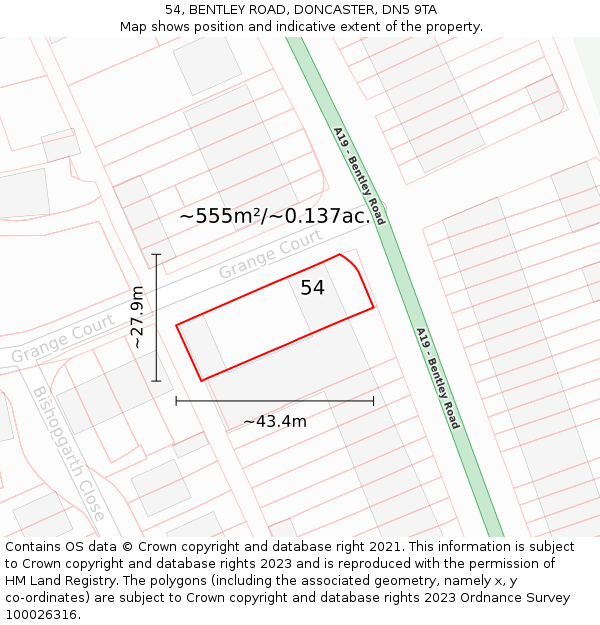 54, BENTLEY ROAD, DONCASTER, DN5 9TA: Plot and title map