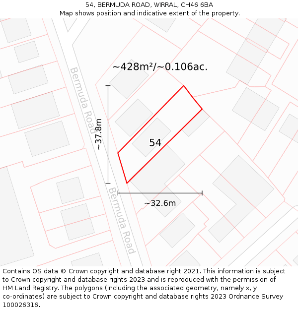 54, BERMUDA ROAD, WIRRAL, CH46 6BA: Plot and title map