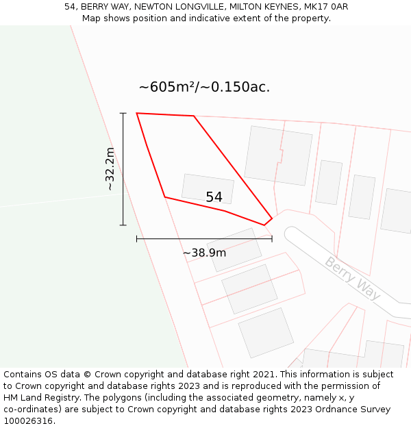 54, BERRY WAY, NEWTON LONGVILLE, MILTON KEYNES, MK17 0AR: Plot and title map