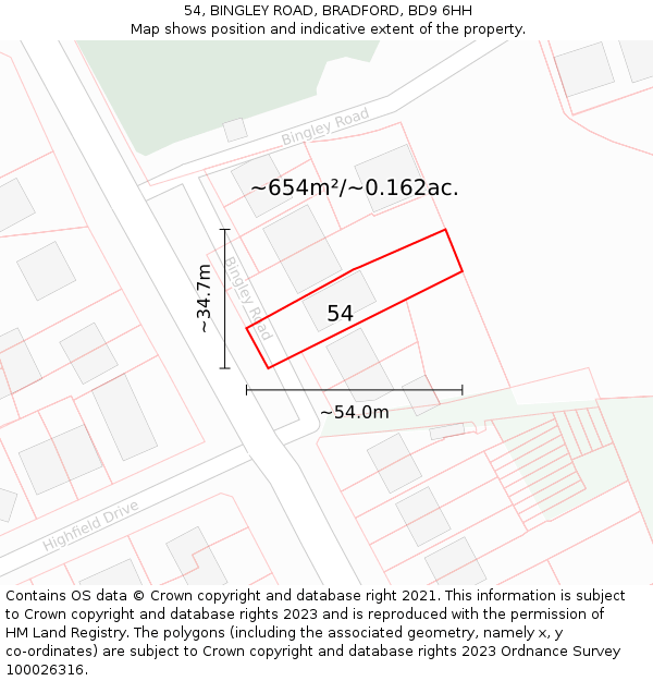 54, BINGLEY ROAD, BRADFORD, BD9 6HH: Plot and title map