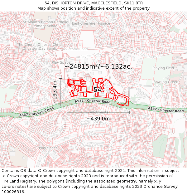 54, BISHOPTON DRIVE, MACCLESFIELD, SK11 8TR: Plot and title map