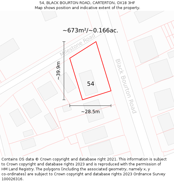 54, BLACK BOURTON ROAD, CARTERTON, OX18 3HF: Plot and title map