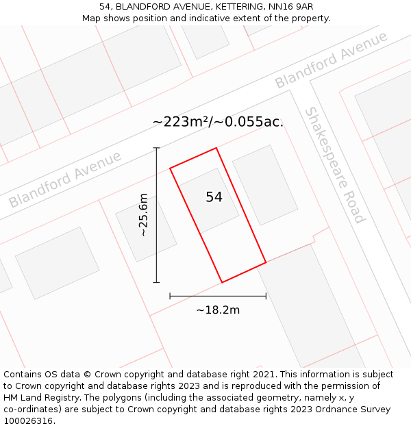 54, BLANDFORD AVENUE, KETTERING, NN16 9AR: Plot and title map