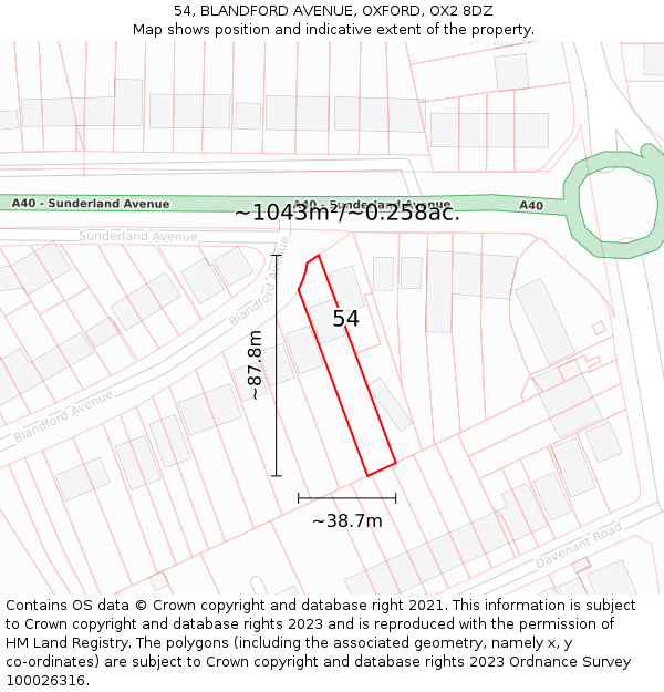 54, BLANDFORD AVENUE, OXFORD, OX2 8DZ: Plot and title map