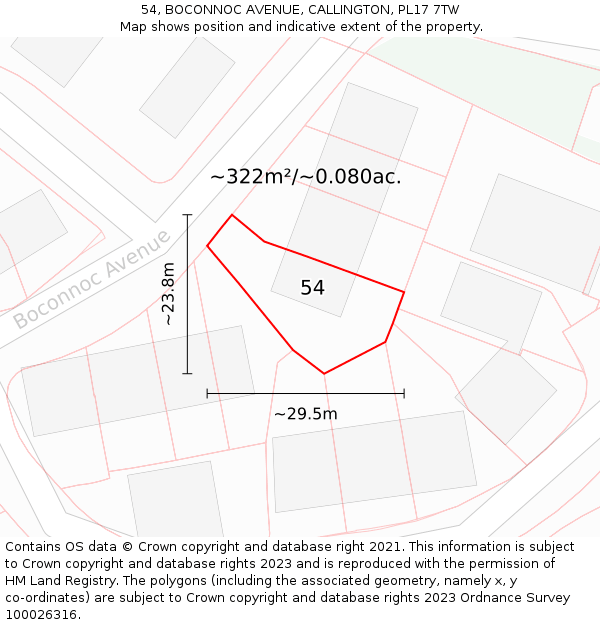 54, BOCONNOC AVENUE, CALLINGTON, PL17 7TW: Plot and title map