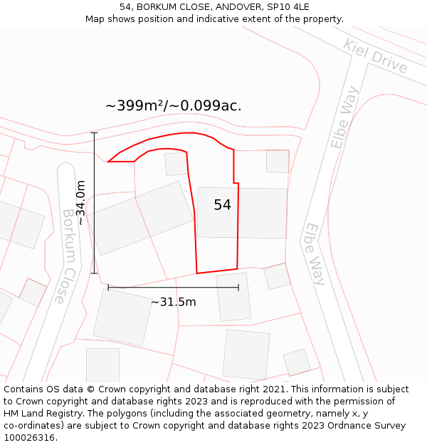 54, BORKUM CLOSE, ANDOVER, SP10 4LE: Plot and title map