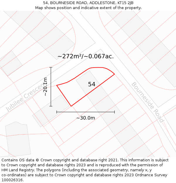 54, BOURNESIDE ROAD, ADDLESTONE, KT15 2JB: Plot and title map