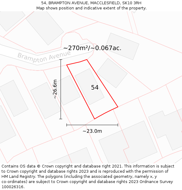 54, BRAMPTON AVENUE, MACCLESFIELD, SK10 3RH: Plot and title map