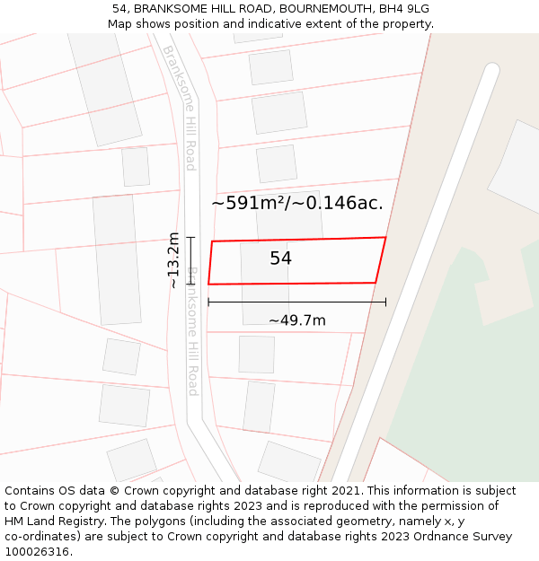 54, BRANKSOME HILL ROAD, BOURNEMOUTH, BH4 9LG: Plot and title map