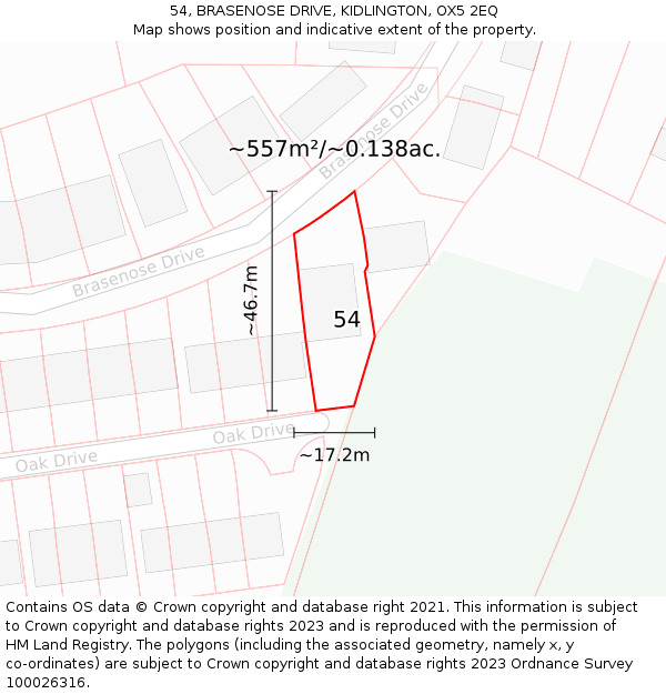 54, BRASENOSE DRIVE, KIDLINGTON, OX5 2EQ: Plot and title map