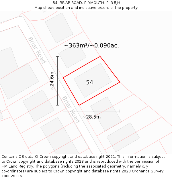 54, BRIAR ROAD, PLYMOUTH, PL3 5JH: Plot and title map