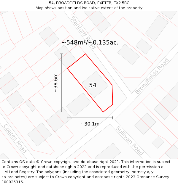 54, BROADFIELDS ROAD, EXETER, EX2 5RG: Plot and title map