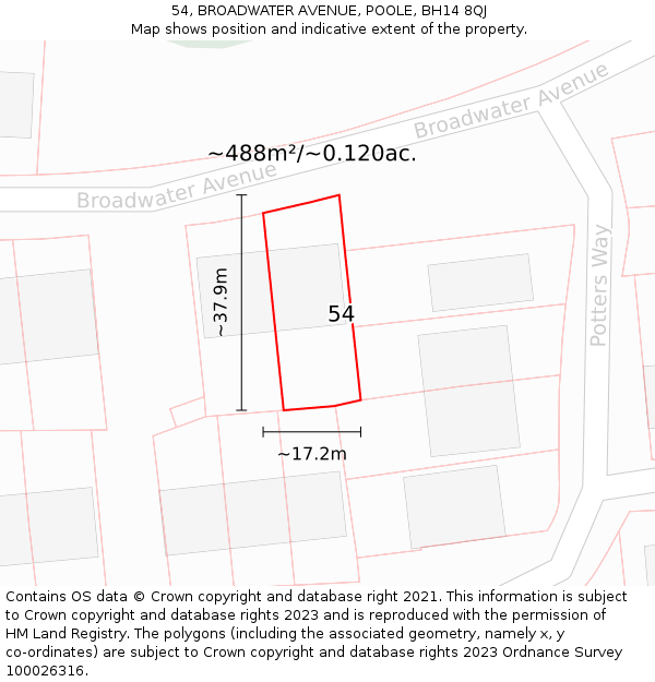 54, BROADWATER AVENUE, POOLE, BH14 8QJ: Plot and title map