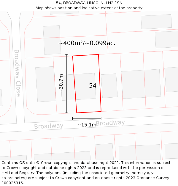 54, BROADWAY, LINCOLN, LN2 1SN: Plot and title map