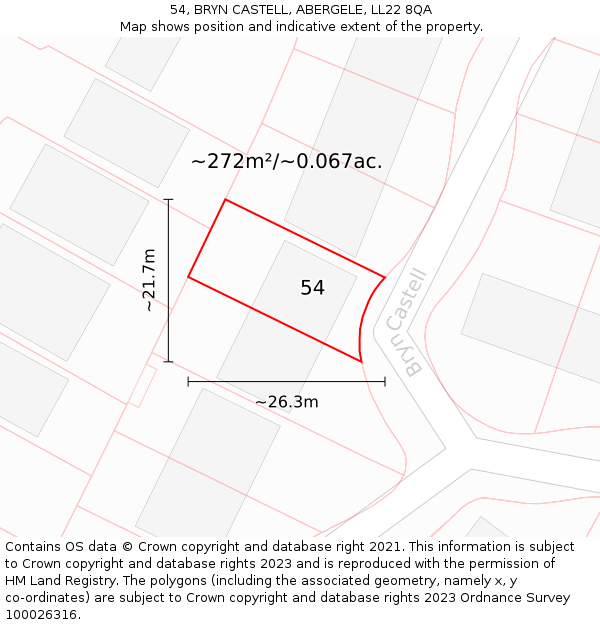 54, BRYN CASTELL, ABERGELE, LL22 8QA: Plot and title map