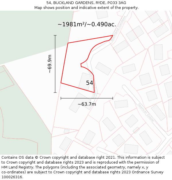 54, BUCKLAND GARDENS, RYDE, PO33 3AG: Plot and title map